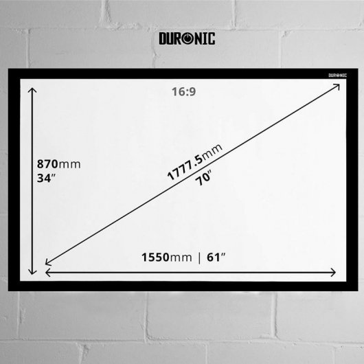 Duronic APS70 /169 Pantalla de Proyección Fija con Velcro Adhesivo 16:9 155x87 70"