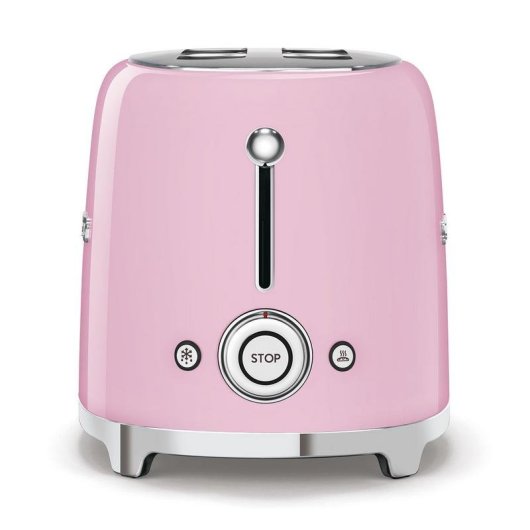Vintage broodrooster Smeg TSF02PKEU 4 sneetjes, 2 lange sleuven, 1500 W, 6 bruiningsstanden, pastelroze