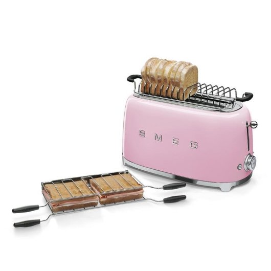 Vintage broodrooster Smeg TSF02PKEU 4 sneetjes, 2 lange sleuven, 1500 W, 6 bruiningsstanden, pastelroze