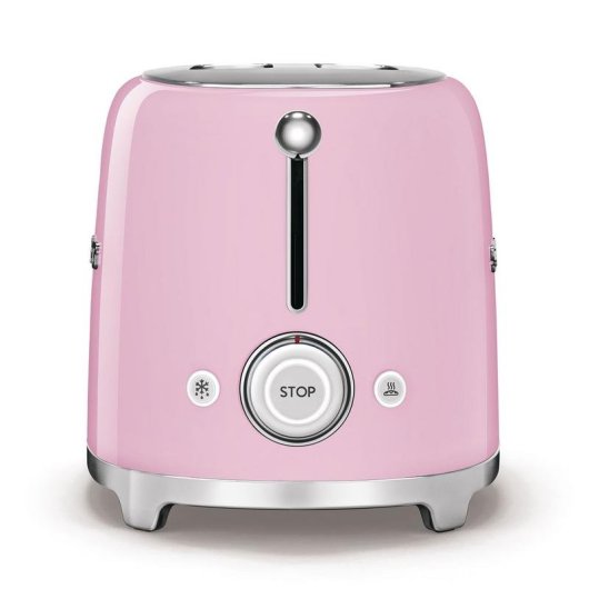 Vintage broodrooster Smeg TSF02PKEU 4 sneetjes, 2 lange sleuven, 1500 W, 6 bruiningsstanden, pastelroze