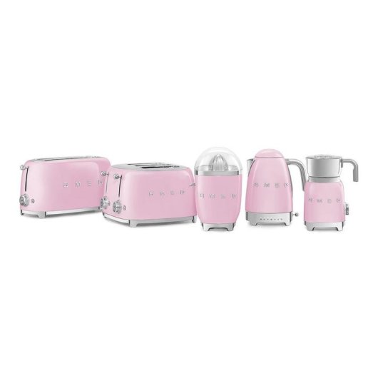 Vintage broodrooster Smeg TSF02PKEU 4 sneetjes, 2 lange sleuven, 1500 W, 6 bruiningsstanden, pastelroze