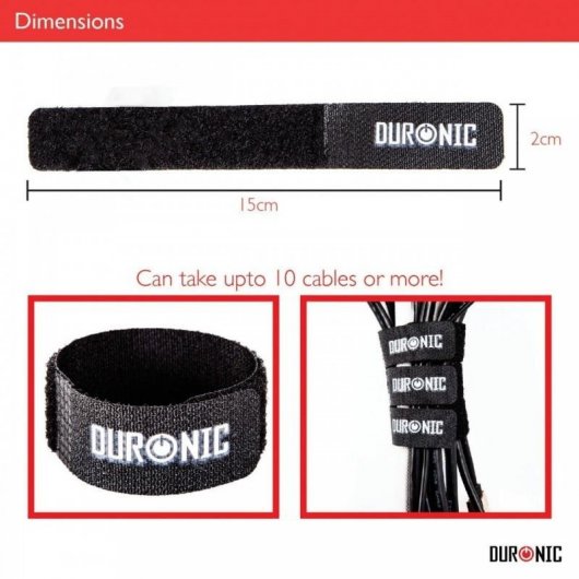 Duronic Pack 24 Tiras de Velcro 15cm para Organizar Cables Negras