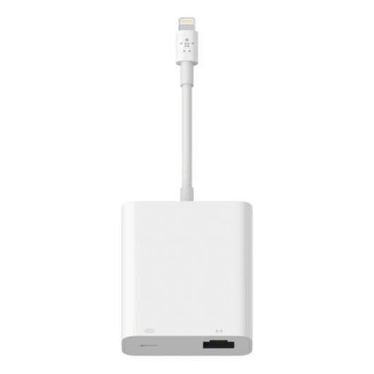 Belkin Adaptador Ethernet + Carga con Conector Lightning Blanco