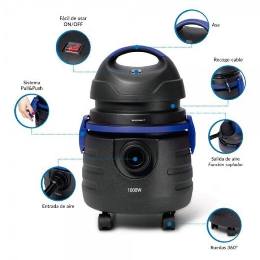 Aspirador Industrial Samba Q7 Efficient 1000W 15L Sólidos e Líquidos Função Soprador