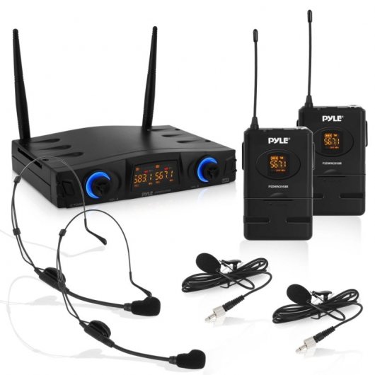 Pyle PDWM2958B Pareja de Micrófonos Inalámbricos de Diadema/Corbata