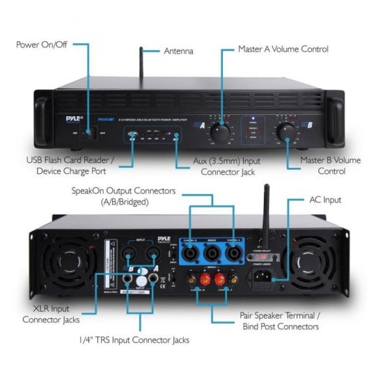 Pyle PTA1010UBT Amplificador 2 Canales 1000W