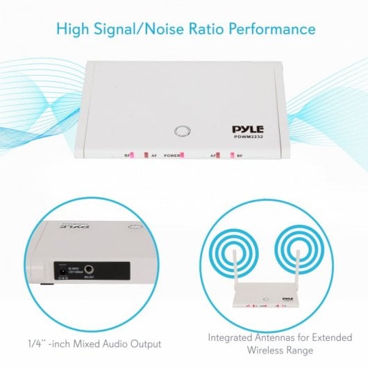 Pyle PDWM2232 Sistema de Microfones Sem Fios UHF 2 Canais