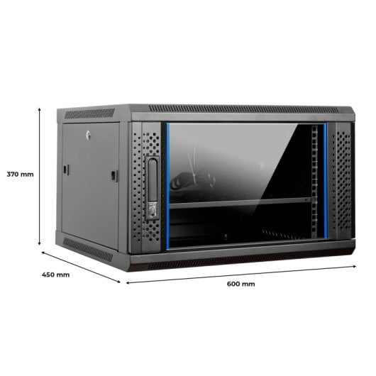 Aiten Data Rack-Schrank zur Wandmontage, 19 Zoll, 6 HE, 600 x 450 x 370 mm, montiert mit Zubehör