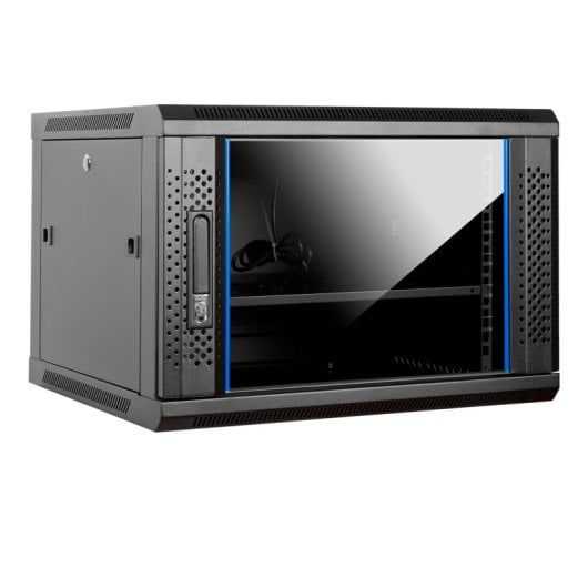 Aiten Data Rack-Schrank zur Wandmontage, 19 Zoll, 9 HE, 600 x 450 x 520 mm, montiert mit Zubehör