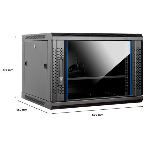 Aiten Data Rack-Schrank zur Wandmontage, 19 Zoll, 9 HE, 600 x 450 x 520 mm, montiert mit Zubehör