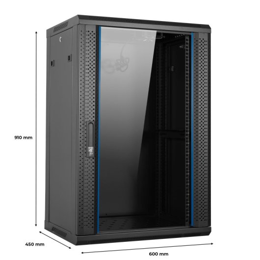 Aiten Data Rack-Schrank zur Wandmontage, 19 Zoll, 18 HE, 600 x 450 x 910 mm, montiert mit Zubehör