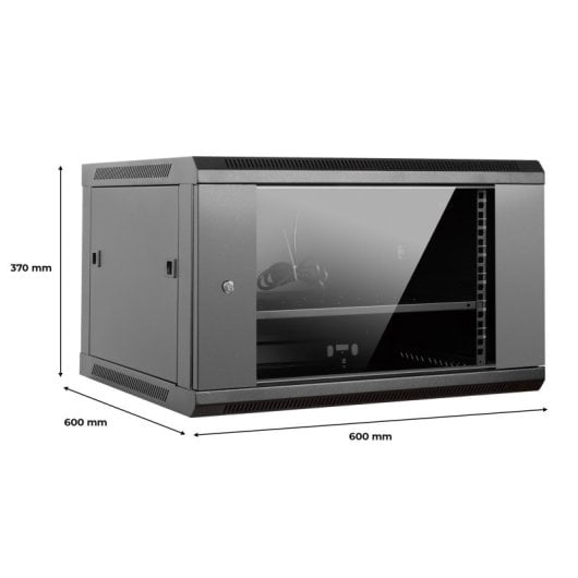 Aiten Data Armario Rack Mural 19" 6U 600 x 600 x 370 mm Montado con Accesorios