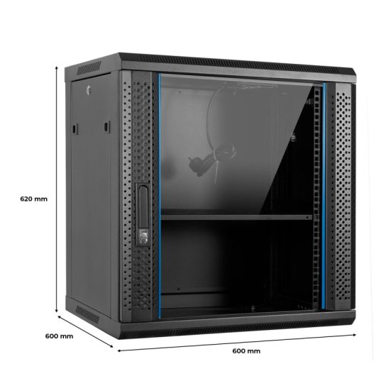 Aiten Data Armario Rack Mural 19" 12U 600 x 600 x 620 mm Montado con Accesorios
