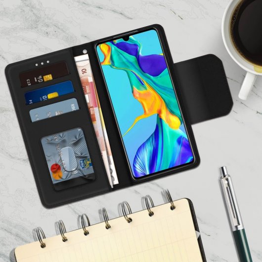 Avizar Funda Monedero Extraíble Negra para Huawei P30