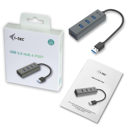 Hub USB i-Tec 3.0 4 Ports Grau Überspannungsschutz Plug & Play