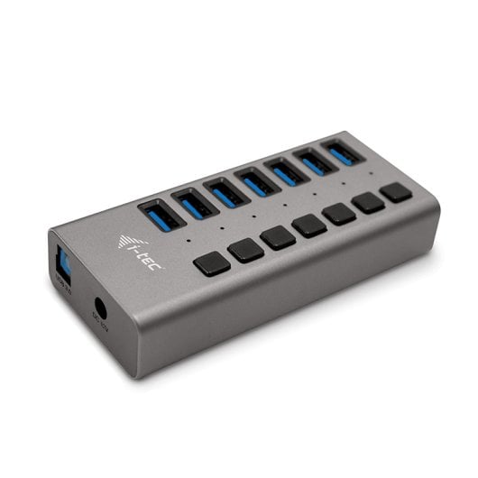 Concentrador USB i-tec 7 puertos USB 3.0 aluminio, carga rápida, alimentación 36W, gris