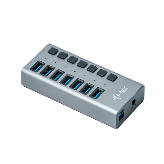 Concentrador USB i-tec 7 puertos USB 3.0 aluminio, carga rápida, alimentación 36W, gris