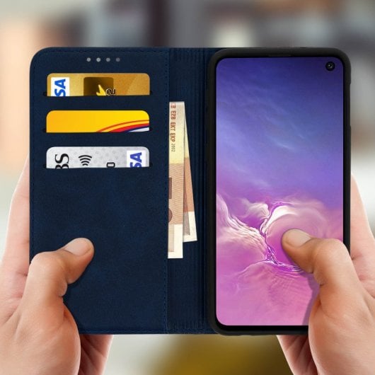 Custodia a libro Avizar vintage blu a portafoglio per Samsung Galaxy S10e