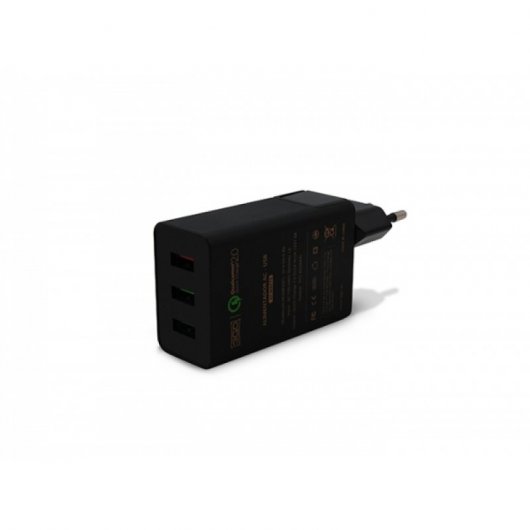 3Go Cargador 2xUSB 2.0 5V + 1xUSB QC 2.0 12V Negro