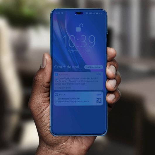 Avizar Funda Tapa Translúcida Efecto Espejo Azul Oscuro para OnePlus 7T