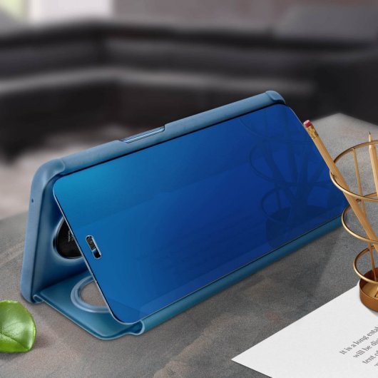 Avizar Funda Tapa Translúcida Efecto Espejo Azul Oscuro para OnePlus 7T