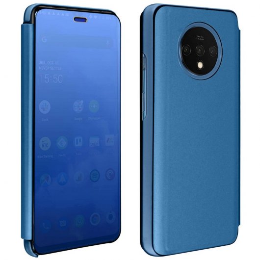 Avizar Funda Tapa Translúcida Efecto Espejo Azul Oscuro para OnePlus 7T