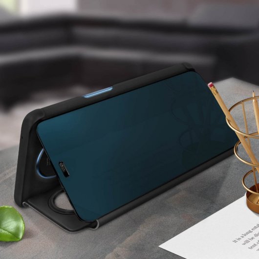 Avizar Funda Tapa Translúcida Efecto Espejo Negra para OnePlus 7T