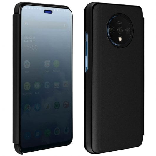 Avizar Funda Tapa Translúcida Efecto Espejo Negra para OnePlus 7T