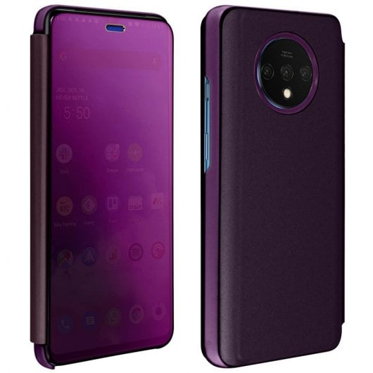 Avizar Funda Tapa Translúcida Efecto Espejo Violeta para OnePlus 7T