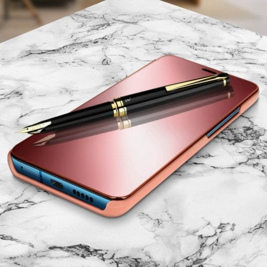 Avizar Funda Tapa Translúcida Efecto Espejo Oro Rosa para OnePlus 7T