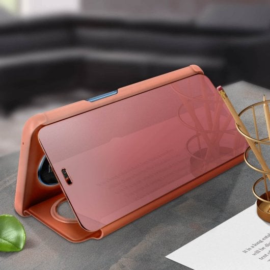 Avizar Funda Tapa Translúcida Efecto Espejo Oro Rosa para OnePlus 7T