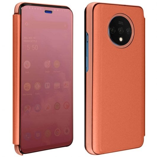 Avizar Funda Tapa Translúcida Efecto Espejo Oro Rosa para OnePlus 7T
