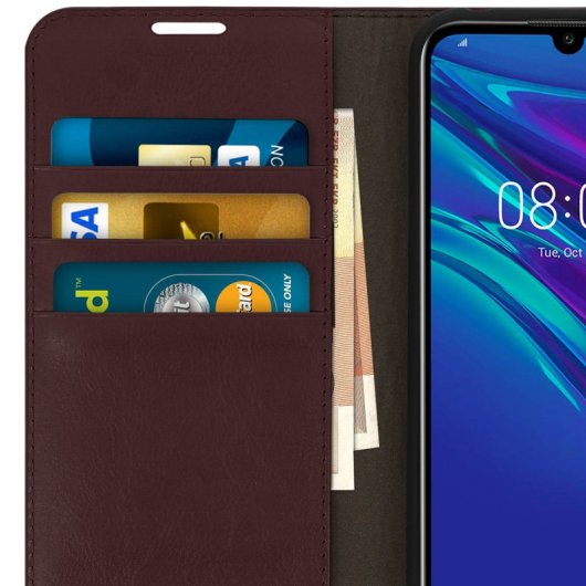 Avizar Funda Cartera de Cuero Marrón para Huawei Y6 2019/Honor 8A