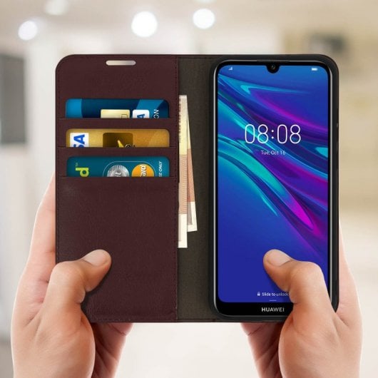 Avizar Funda Cartera de Cuero Marrón para Huawei Y6 2019/Honor 8A