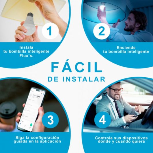 Fluxs Lâmpada LED Inteligente Wi-Fi RGB E27 10W Luz Quente Pack 2 Unidades