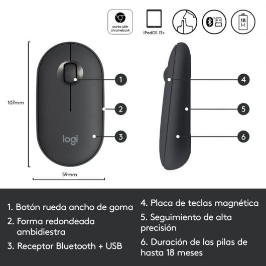 Logitech Pebble Mouse Wireless con Bluetooth Nero