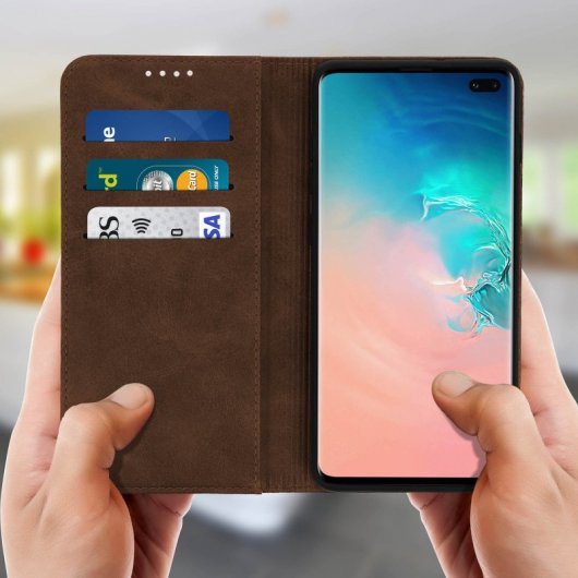 Avizar Funda Cartera con Función Soporte Marrón Oscuro para Samsung Galaxy S10 Plus