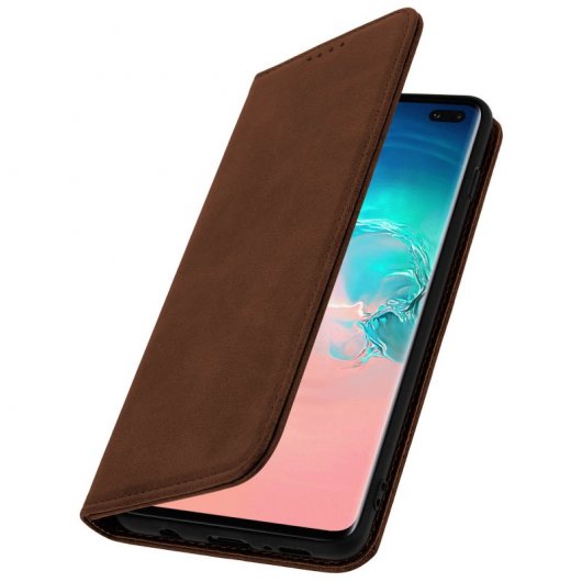 Avizar Funda Cartera con Función Soporte Marrón Oscuro para Samsung Galaxy S10 Plus