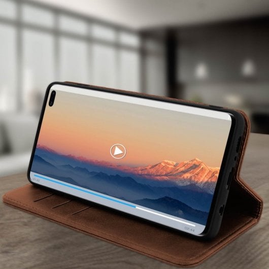 Avizar Funda Cartera con Función Soporte Marrón Oscuro para Samsung Galaxy S10 Plus