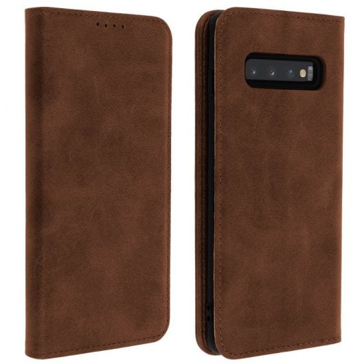 Avizar Funda Cartera con Función Soporte Marrón Oscuro para Samsung Galaxy S10 Plus