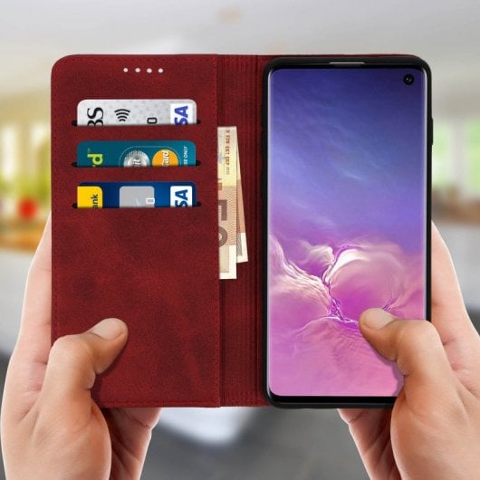 Avizar Funda Cartera con Función Soporte Roja para Samsung Galaxy S10