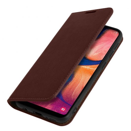 Avizar Funda Cartera Cuero Marrón para Samsung Galaxy A20e
