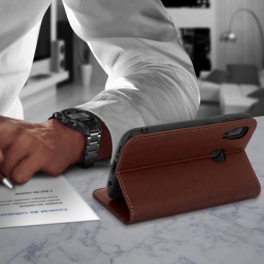 Avizar Funda Cartera Cuero Marrón para Samsung Galaxy A20e