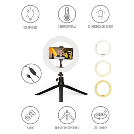 Ksix Kit Studio Live LED-Ring mit Stativ für Smartphone
