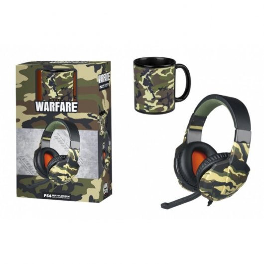 Indeca Kit Auriculares Gaming Multiplataforma + Taza Warfare