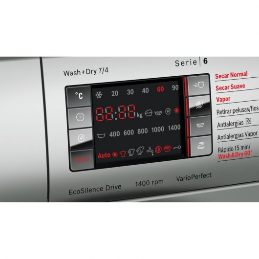 Bosch Serie 6 WVH2849XEP Lavasecadora de Carga Frontal 7Kg/5Kg A Acero Inoxidable Mate