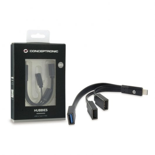 Conceptronic Hub USB-C a USB 3.0 + 2 USB OTG Negro