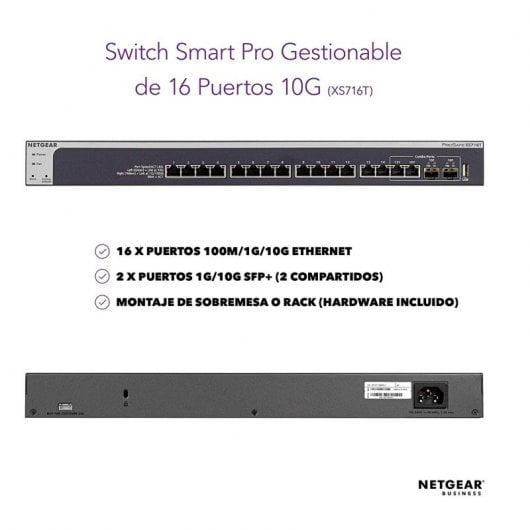 Netgear XS716T-100NES Switch ProSAFE 16 Puertos L2+/L3 10G Ethernet