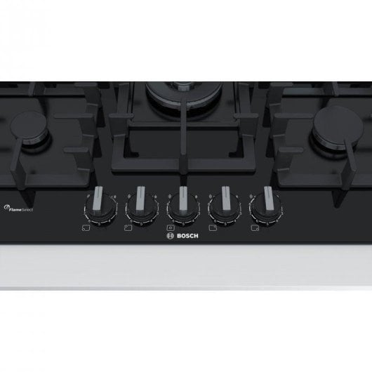 Placa Bosch PPQ7A6B90 5 zonas gás 75cm vidro preto FlameSelect