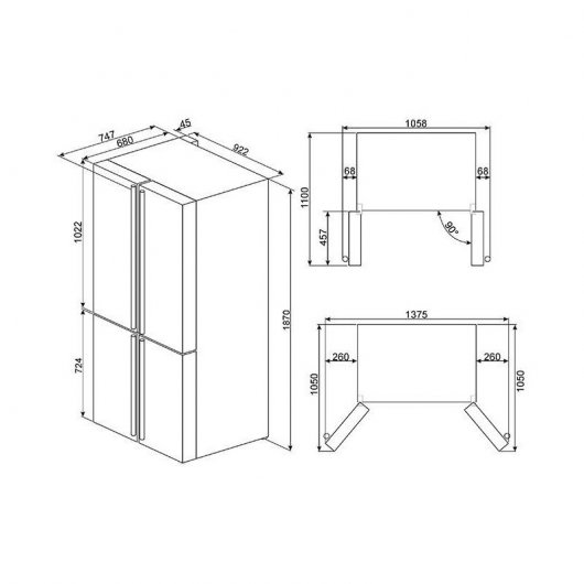 Smeg FQ960P Frigorífico Americano 4 Puertas A+ Crema